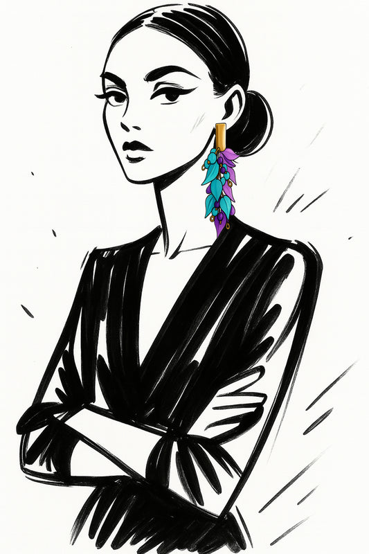 PENDIENTE FLORIFLASH XL TURQUESA Y MORADO