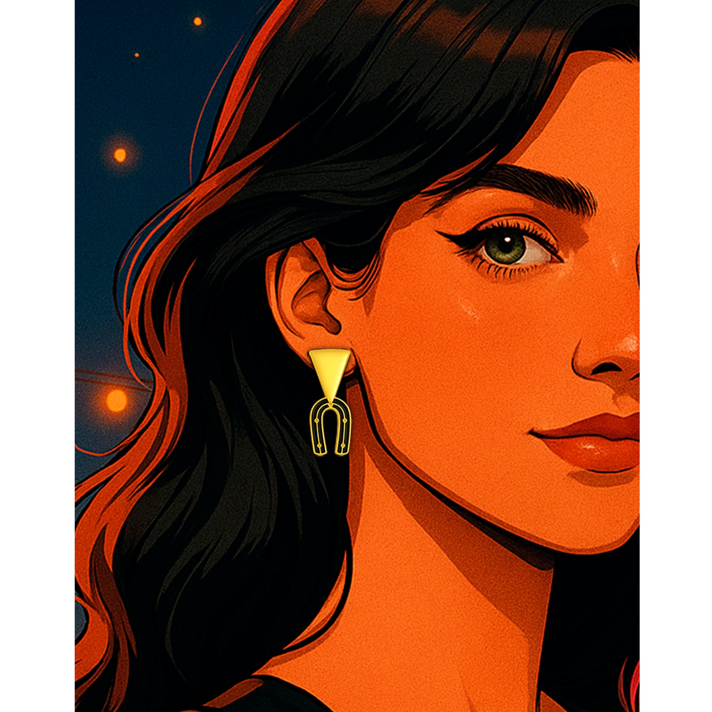 Pendiente CHISPA DORADA negra