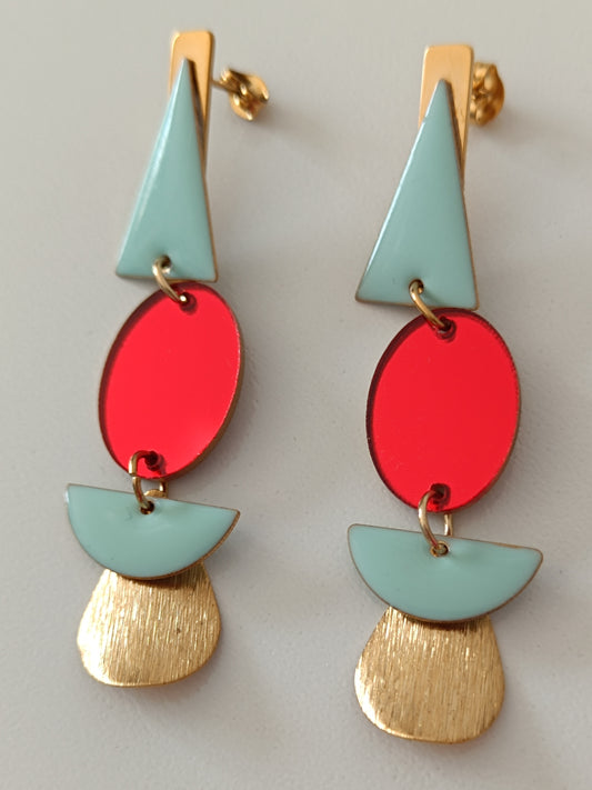 Pendientes esmalte y espejo rojo y menta