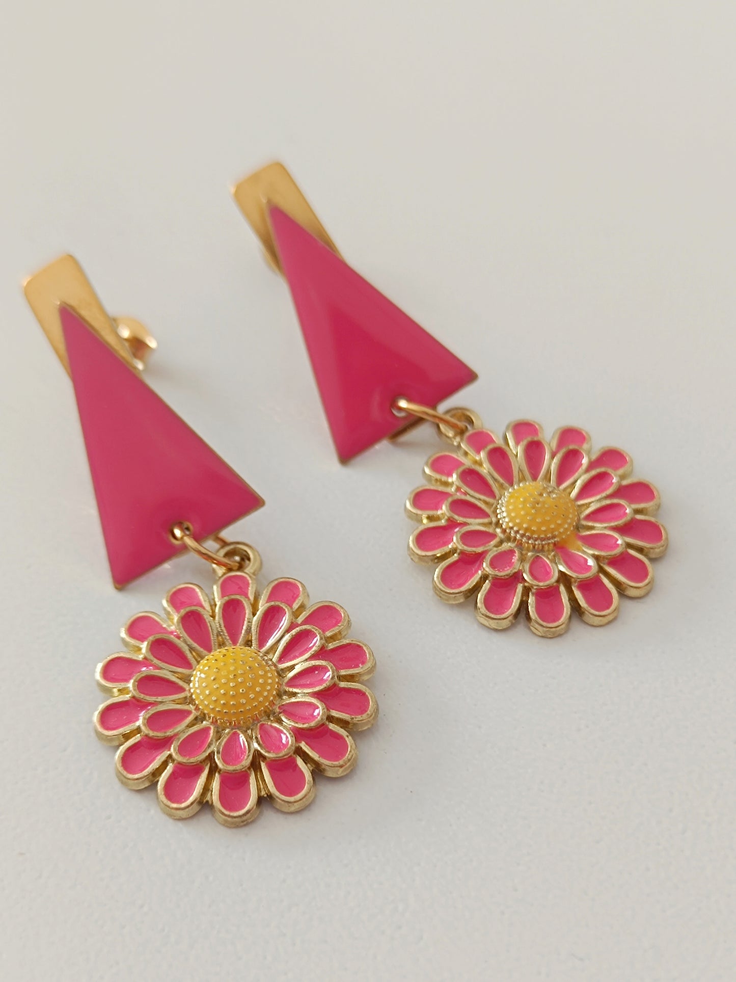 Pendientes crisantemo rosa