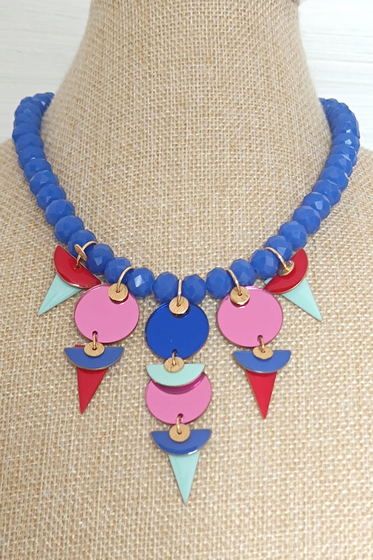 Collar GEOMETRÍA azul, rojo y rosa