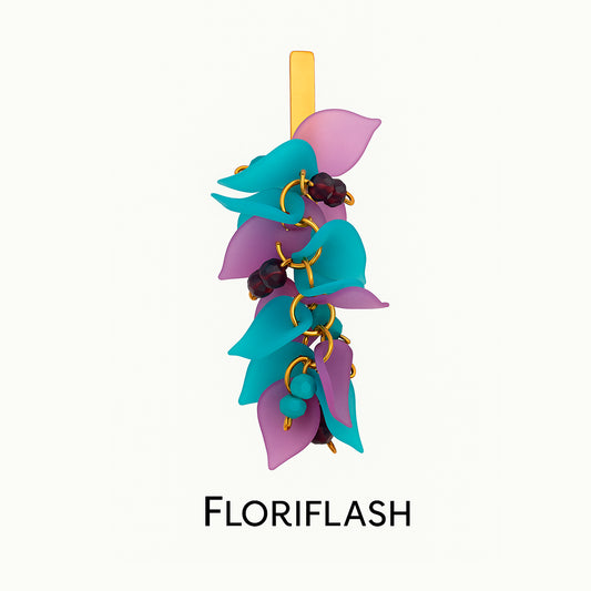 PENDIENTE FLORIFLASH XL TURQUESA Y MORADO