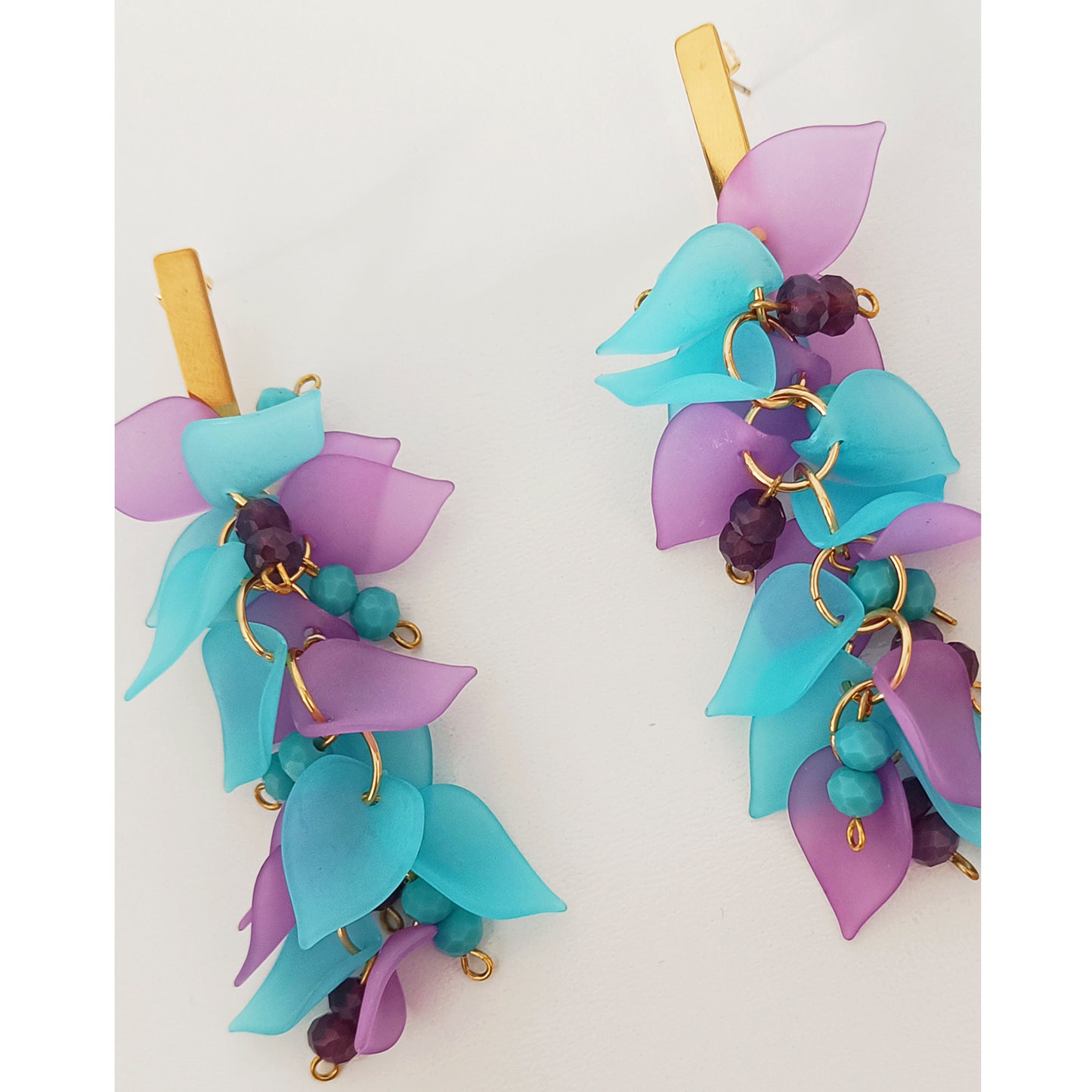 PENDIENTE FLORIFLASH XL TURQUESA Y MORADO