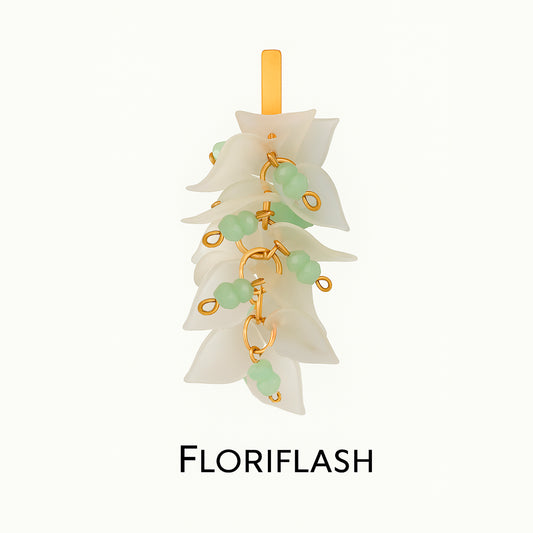 PENDIENTE FLORIFLASH XL BLANCO TRANSPARENTE Y VERDE MINT