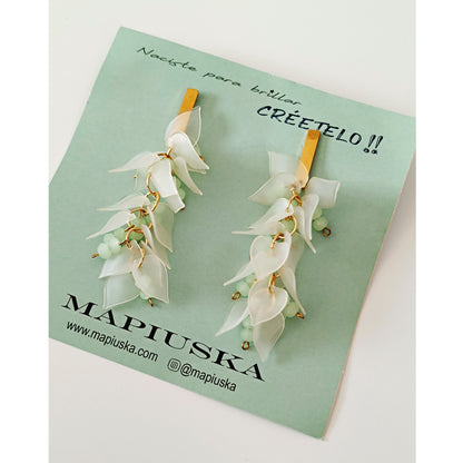PENDIENTE FLORIFLASH XL BLANCO TRANSPARENTE Y VERDE MINT