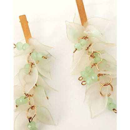 PENDIENTE FLORIFLASH XL BLANCO TRANSPARENTE Y VERDE MINT