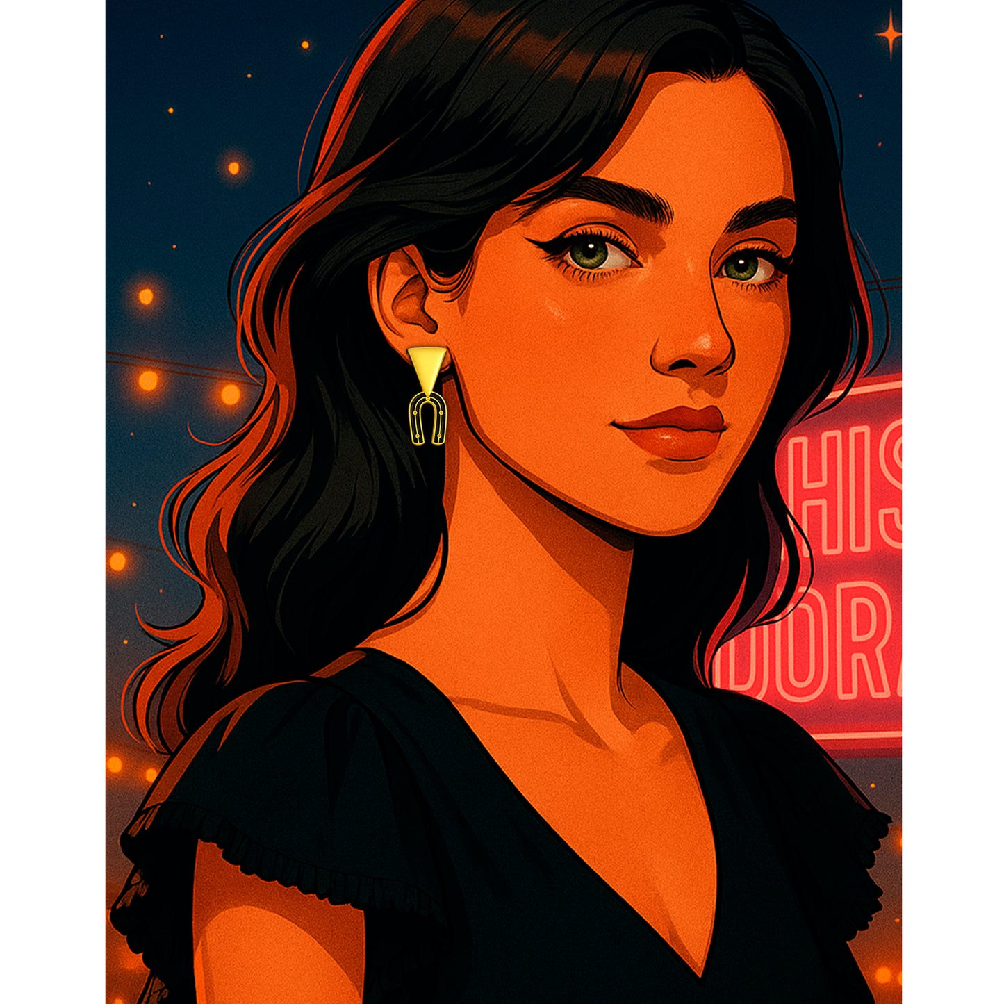 Pendiente CHISPA DORADA negra